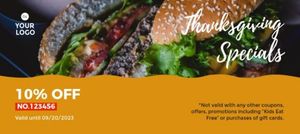 restaurant, hamburger, discount, Yellow Thanksgiving Fast Food Sale Gift Certificate Template