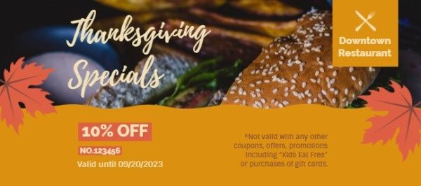 restaurant, hamburger, discount, Yellow Thanksgiving Fast Food Sale Gift Certificate Template