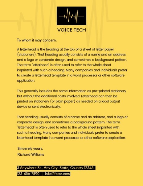 Yellow Voice Tech Greeting Letter Letterhead