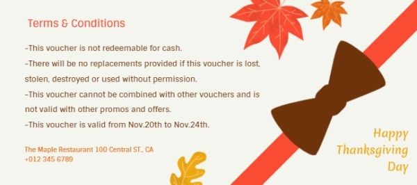 restaurant, sale, discount, Happy Thanksgiving Voucher Gift Certificate Template
