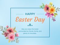 Blue Illustrated Floral Easter Day Greeting Card