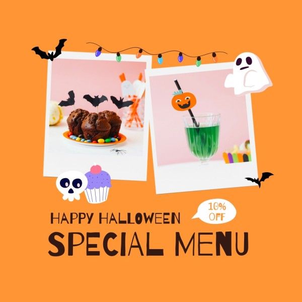 sale, menu, dessert, Orange Joyful Halloween Food Photo Collage Instagram Post Template