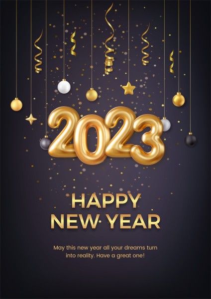 celebration, greeting, holiday, Black And Gold Modern Happy New Year Poster Template