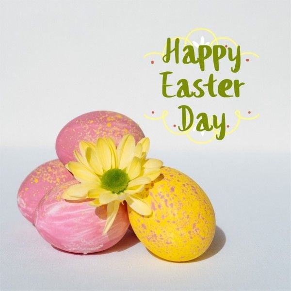 festival, holiday, greeting, Green And Pink Decorated Eggs Photo Happy Easter Day Instagram Post Template