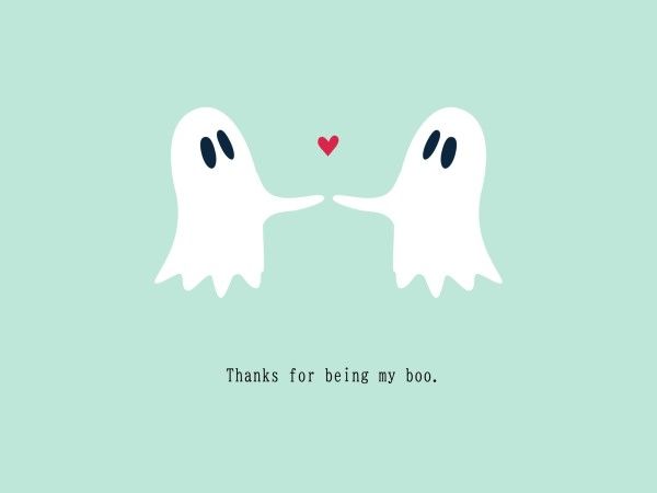 greeting, illustration, love, Soft Green Minimalist Cute Cartoon Boo Ghost Halloween Card Template
