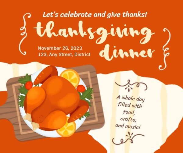meat, turkey, celebrate, Thanksgiving Dinner Invitation Facebook Post Template