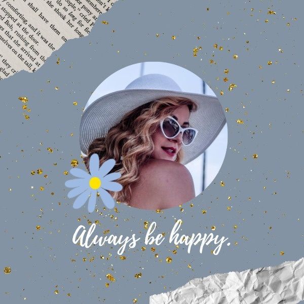 happy, lifestyle, golden, Blue Summer Girl's Life Sharing Instagram Post Template
