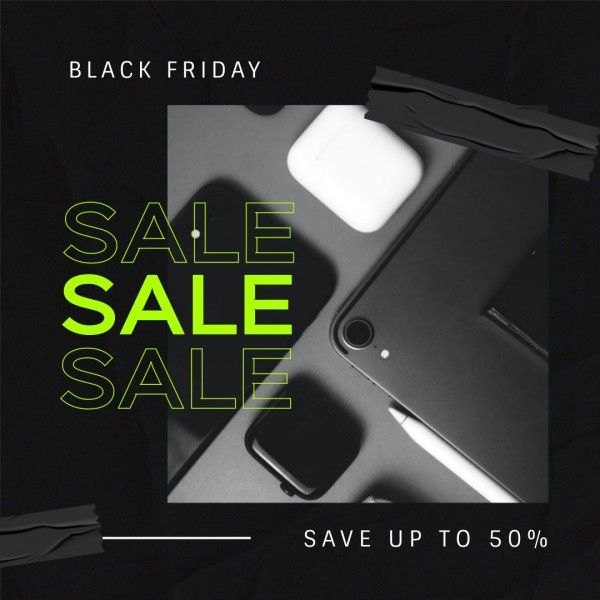 discount, promotion, fashion, Black Electronics Black Friday Sale Instagram Post Template