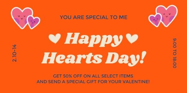 valentines day, valentine, cupid, Orange Happy Hearts Day Twitter Post Template