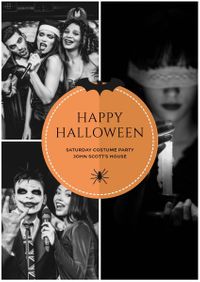 festival, holiday, event, Black And Orange Happy Halloween Costume Party Invitation Template