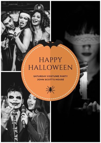 festival, holiday, event, Black And Orange Happy Halloween Costume Party Invitation Template