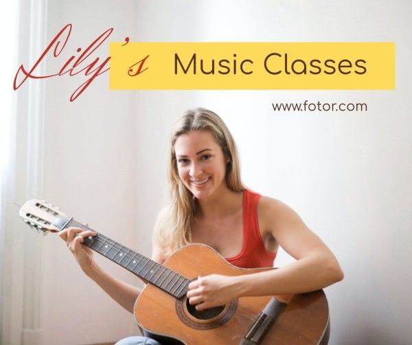 lessons, guitar, woman, White Music Classes Facebook Post Template