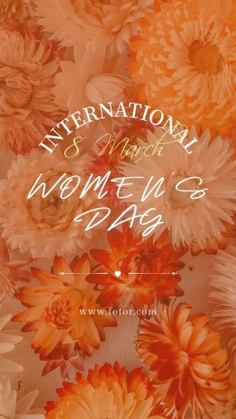 greeting, flower, spring, Orange Simple Floral International Womens Day Instagram Story Template