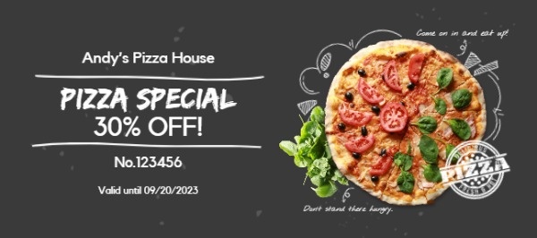 Black Pizza Coupon Gift Certificate