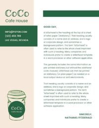 cafe, drinks, cup, Green Coffee House  Letterhead Template