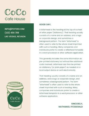 cafe, drinks, cup, Green Coffee House  Letterhead Template