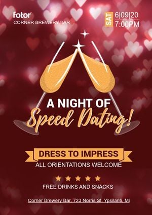 bars, love, romance, Speed Dating Meet Up Party Poster Template