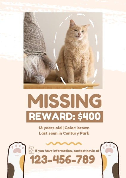 Beige Missing Cat Poster