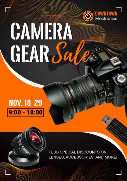 photography, sales, curves, Cool Camera Gear Sale Poster Template