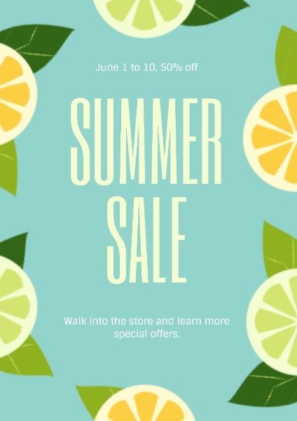 store, market, anniversary, Blue Summer Sale Poster Template
