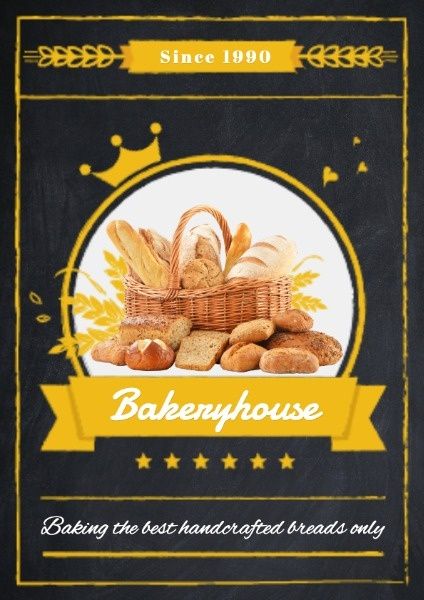 bakery house, handcrafted breads, gourmet, Black And Golden Bread Sale Flyer Template