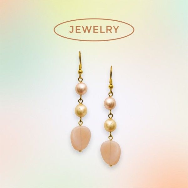 earings, jewelry, image cutout, Soft Pink And Green Gradient Background Product Photo Template