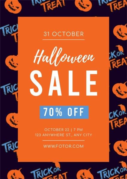 horror, spooky, fun, Orange Halloween Sale Promotion Poster Template