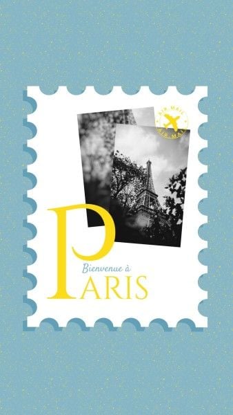 paris, bienvenue à paris, france, Blue Simple Travel Photo Collage Instagram Story Template