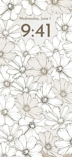 floral, lock screen, sketch, White Illustration Flowers Phone Wallpaper Template