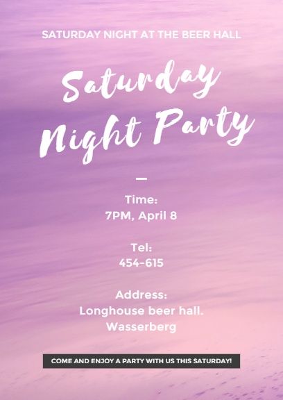 friendship, saturday night party, night party, Saturday Party Pink Invitation Template