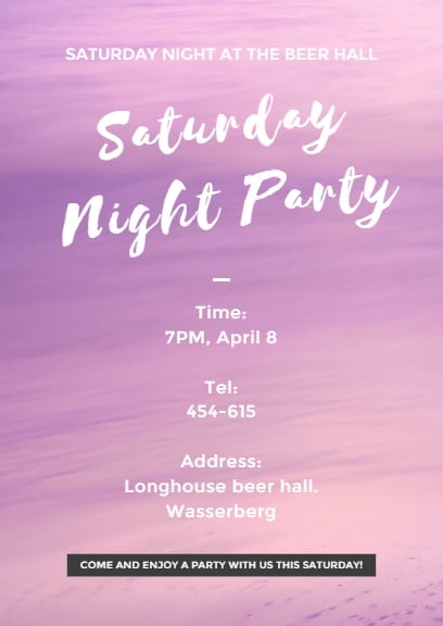 Saturday Party Pink Invitation