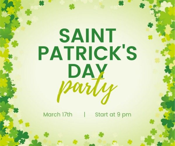 st patricks day, patricks, leaf, Green Illustrated Saint Patrick's Day Party Facebook Post Template