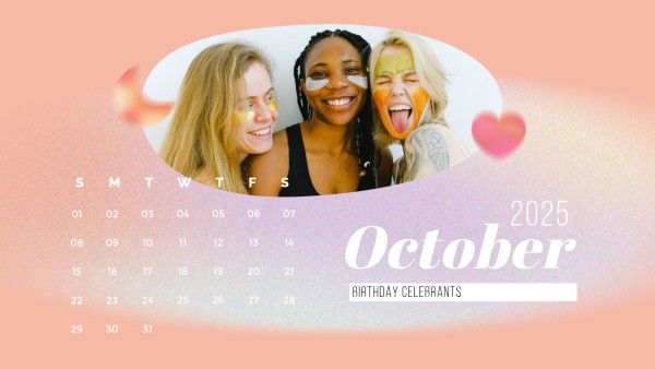 october, day, date, Pink Desktop Wallpaper Calendar Template