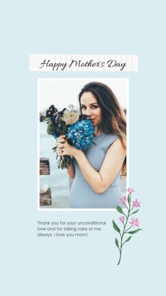mothers day, mother day, greeting, Pastel Blue Happy Mother's Day Photo Collage Instagram Story Template
