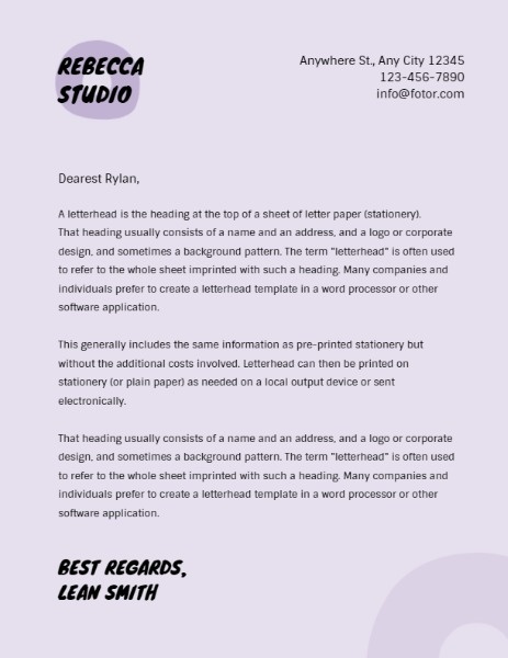 简单的紫色时尚工作室信头 信纸