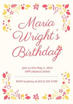 happy birthday, party, events, Flower Frame Pink Birthday Invitation Template