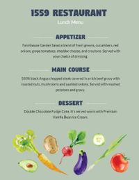 绿色素食餐厅菜单 英文菜单