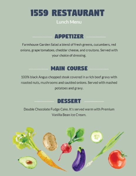 绿色素食餐厅菜单 英文菜单