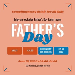 party, lunch, dinner, Orange Father's Day Restaurant Sale Instagram Post Template