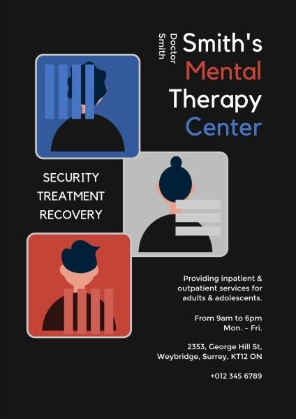 treatment, recovery, therapist, Mental Therapy Center Poster Template