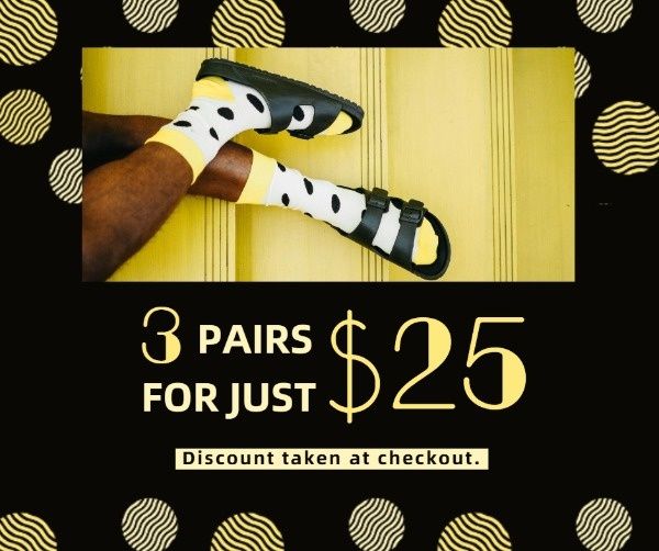 Black And Yellow Polka Dots Socks Sale Facebook Post