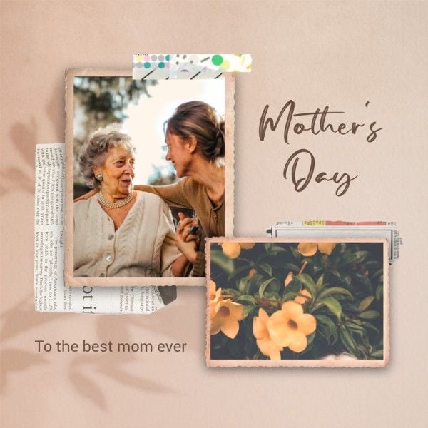 Brown Aesthetic Happy Mother's Day Photo Collage (Square)