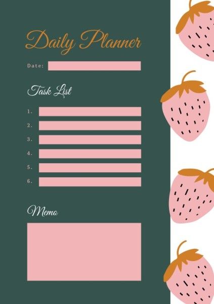 time, life, fruit, Pink Strawberry Calendar Planner Template