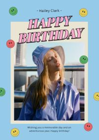 greeting, celebration, girl, Blue Joyful Happy Birthday Poster Template