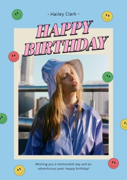 greeting, celebration, girl, Blue Joyful Happy Birthday Poster Template