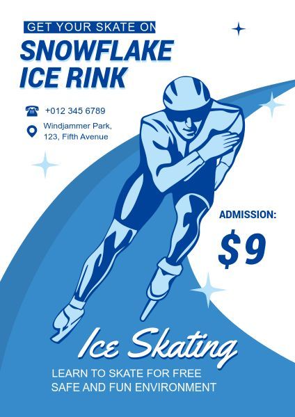 skates, skiing, sport, Ice Skating  Poster Template