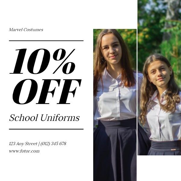 school uniforms, clothes, business, White And Black School Uniform Sale Instagram Post Template