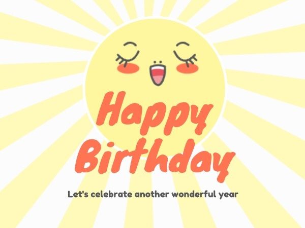 party, happy, life, Cute Sun Birthday Card Template