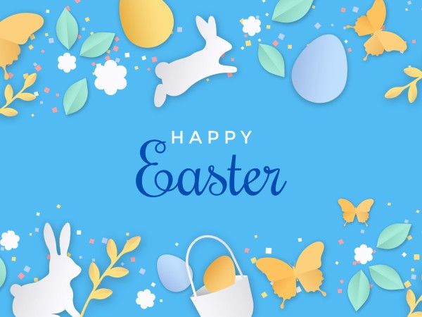 Blue Illustration Happy Easter Greeting Card