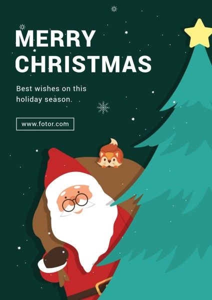 xmas, santa claus, christmas tree, Green Merry Christmas Wish Poster Template